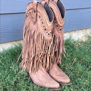 Fringed Western Boots with Braided Detail
